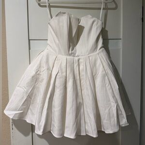 White Pleated babydoll strapless Dress